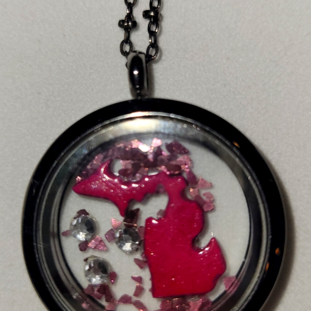 Necklace costume michigan symbol fuschia 30 inches long new